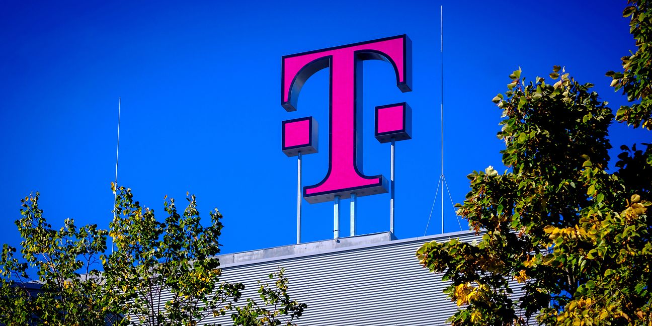 Deutsche Telekom Logo on the roof of DT headquarters.