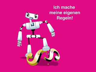 Roboter mit Schriftzug: Ich mache meine eigenen Regeln.