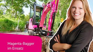 Portrait einer Frau, im Hintergrund ein magenta Bagger