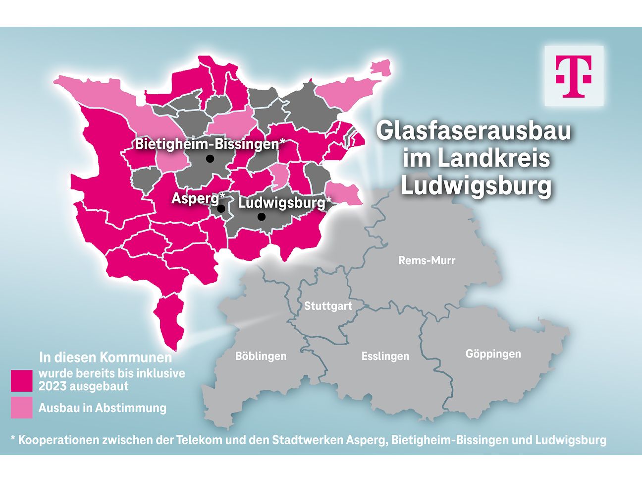 Ausbaukarte für den Landkreis Ludwigsburg. 