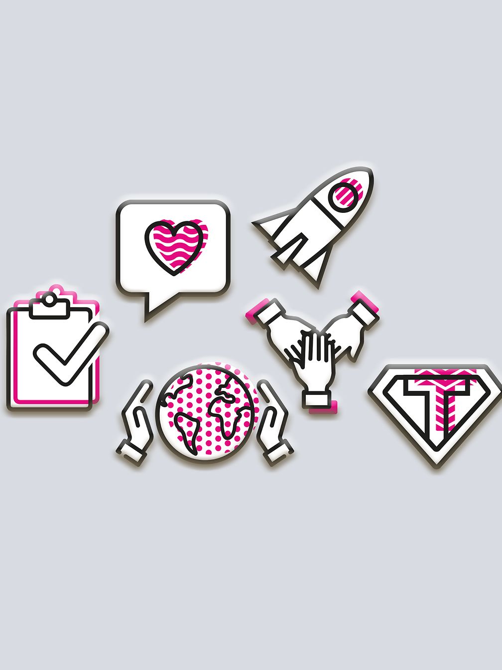 Six symbols represent the corporate values ​​of the Telekom.