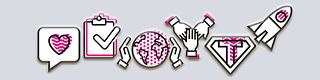 Six symbols represent the corporate values ​​of the Telekom.