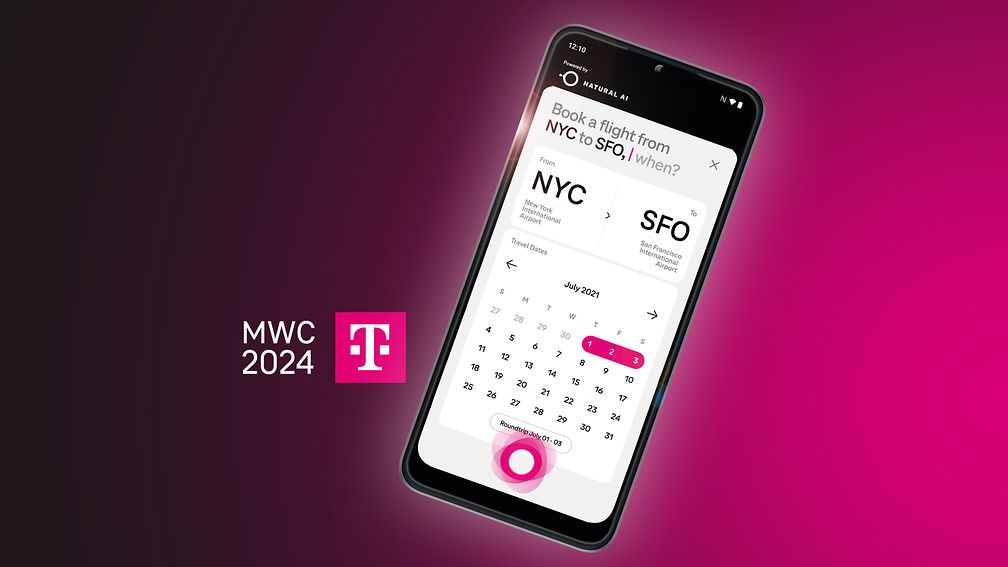 T-Phone der Telekom, Bildschirm ohne Apps. KI lauscht nach den Wünschen der Benutzer. 