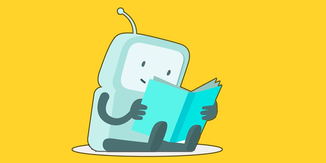 Illustration: Roboter mit einem Buch