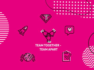 Icons and a lettering: Team together – team apart