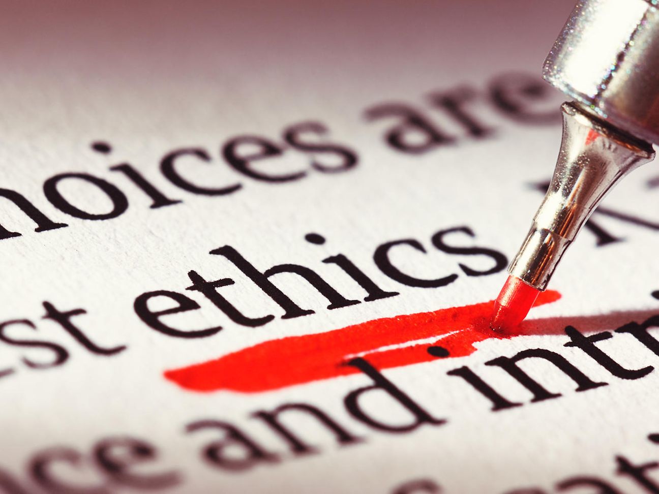 The word “ethics” underlined in red