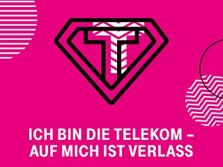 icon und ein Schriftzug: ICH BIN DIE TELEKOM - AUF MICH IST VERLASS