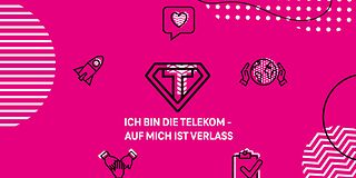 Icons and a lettering: I AM TELEKOM - COUNT ON ME