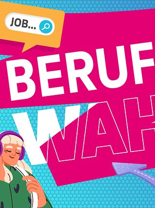 Ein buntes Visual zeigt eine Collage mit vielen Visualisierungen sowie einen Schriftzug „Berufswahl“.