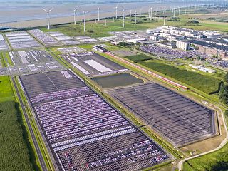 aerial photo: VW plant in Emden with automotive terminal