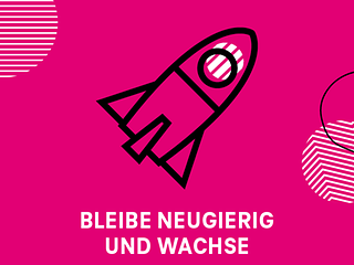 EinIcon mit der Darstellung einer Rakete und dem Text BLEIBE NEUGIERIG UND WACHSE