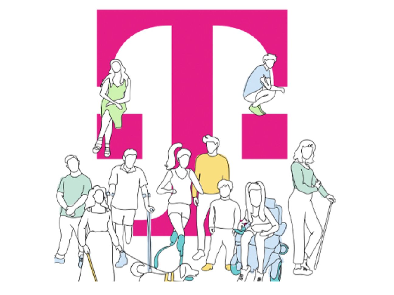 Grafik zeigt Mitarbeitende um ein Telekom T.