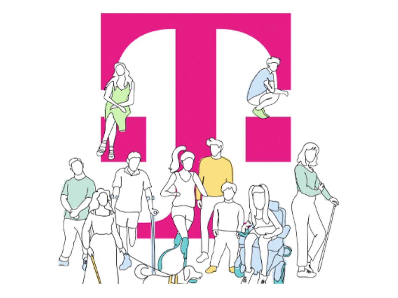 The image shows employees around a Telekom T.