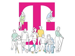 The image shows employees around a Telekom T.