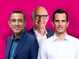 (Von links) Srini Gopalan, Tim Höttges, Rodrigo Diehl.