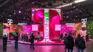 View of Deutsche Telekom's booth at MWC 2025 in Barcelona.