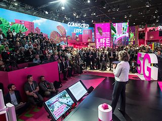 Press conference MWC Barcelona 2019, view from Claudia Nemat on stage into the audience.
