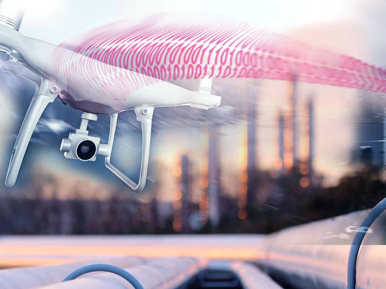 A drone's taking pictures of a warehouse. The AI evaluates these photos and can thus locate stocks.