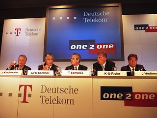 Pressekonferenz zum One 2 One Kauf mit Jürgen Kindervater, Dr. Ron Sommer, Tim Samples, Kai-Uwe Ricke, Jeffrey A. Hedberg.