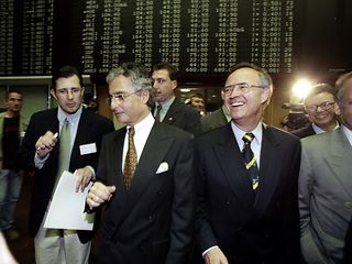 Ron Sommer and Hans Eichel at the Frankfurt Stock Exchange.