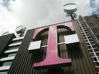 The "T" logo on the roof of a Deutsche Telekom building.