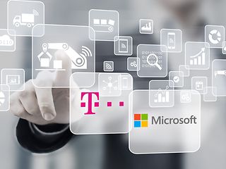 Photomontage with logos of Deutsche Telekom and Microsoft.