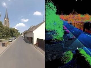 Bildschirm mit 2D und 3D Darstellung einer Straße