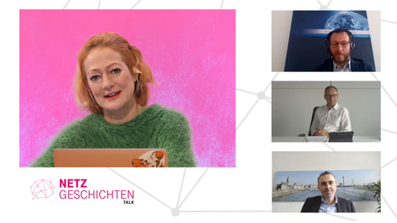 Talk übers All: Moderatorin Dörthe Eickelberg mit (v.o.) Sandro Scalise, Bruno Jacobfeuerborn und Thomas Jarzombek.