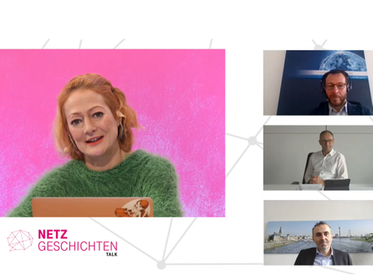 Talk übers All: Moderatorin Dörthe Eickelberg mit (v.o.) Sandro Scalise, Bruno Jacobfeuerborn und Thomas Jarzombek.