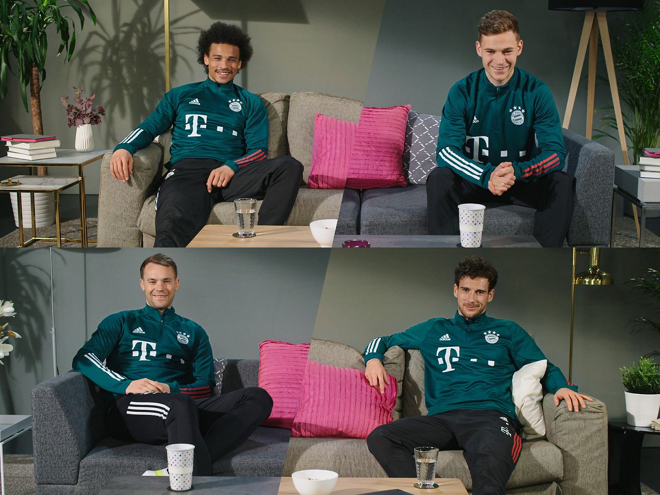 Spielen im MagentaTV-EM-Spot der Telekom mit: Leroy Sane, Joshua Kimnich, Manuel Neuer und Leon Goretzka.