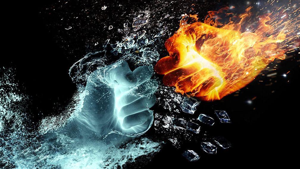 Fists of fire and water meet hard