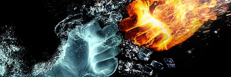 Fists of fire and water meet hard