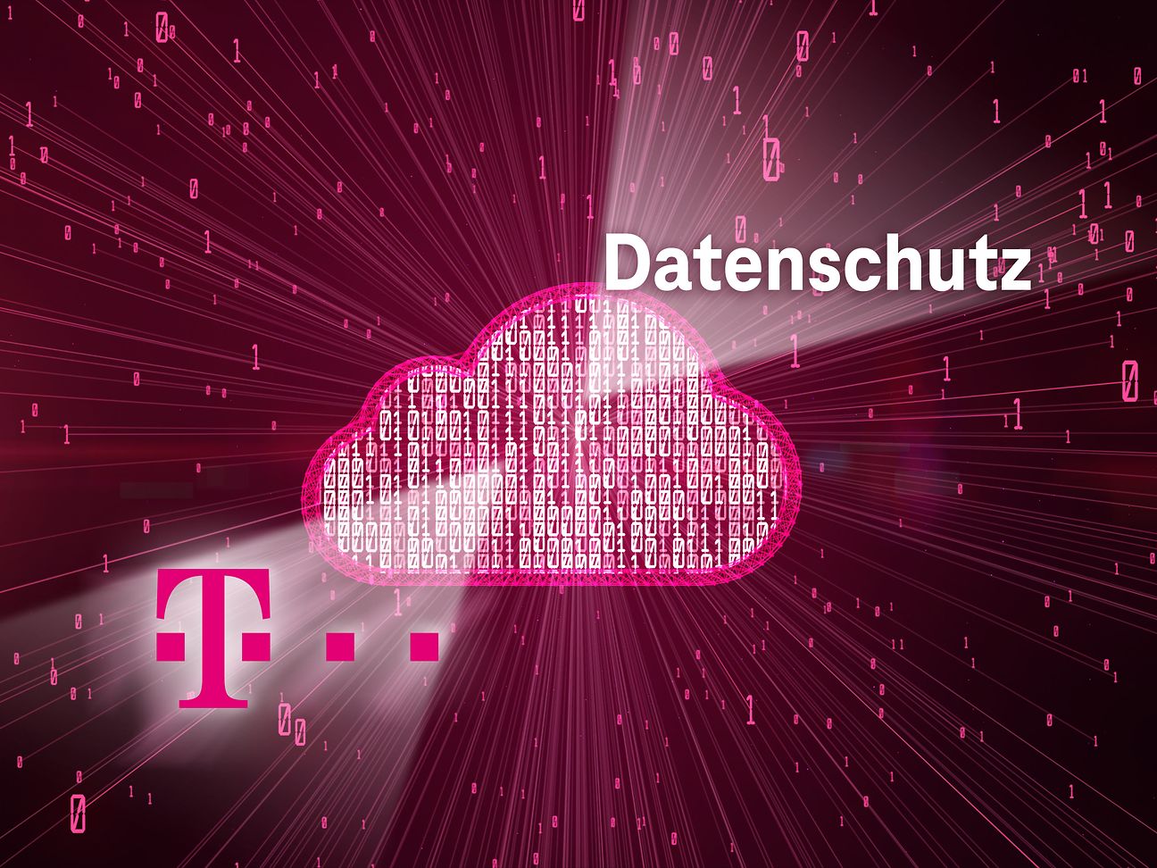 Wolke mit Einsen und Nullen und das Wort Datenschutz
