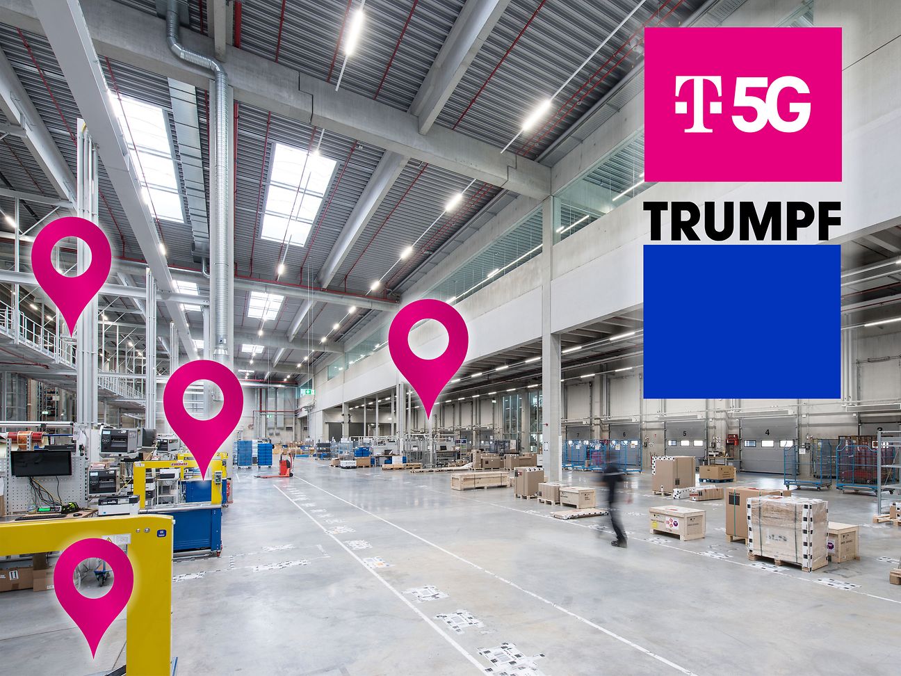 Telekom und TRUMPF kooperieren im Bereich Ortungssysteme für die vernetzte Industrie in 5G-Campus-Netzen.