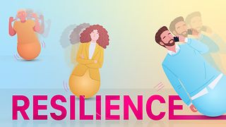 3 people are depicted as "stand-up men" and the title of the topic: Resilience.