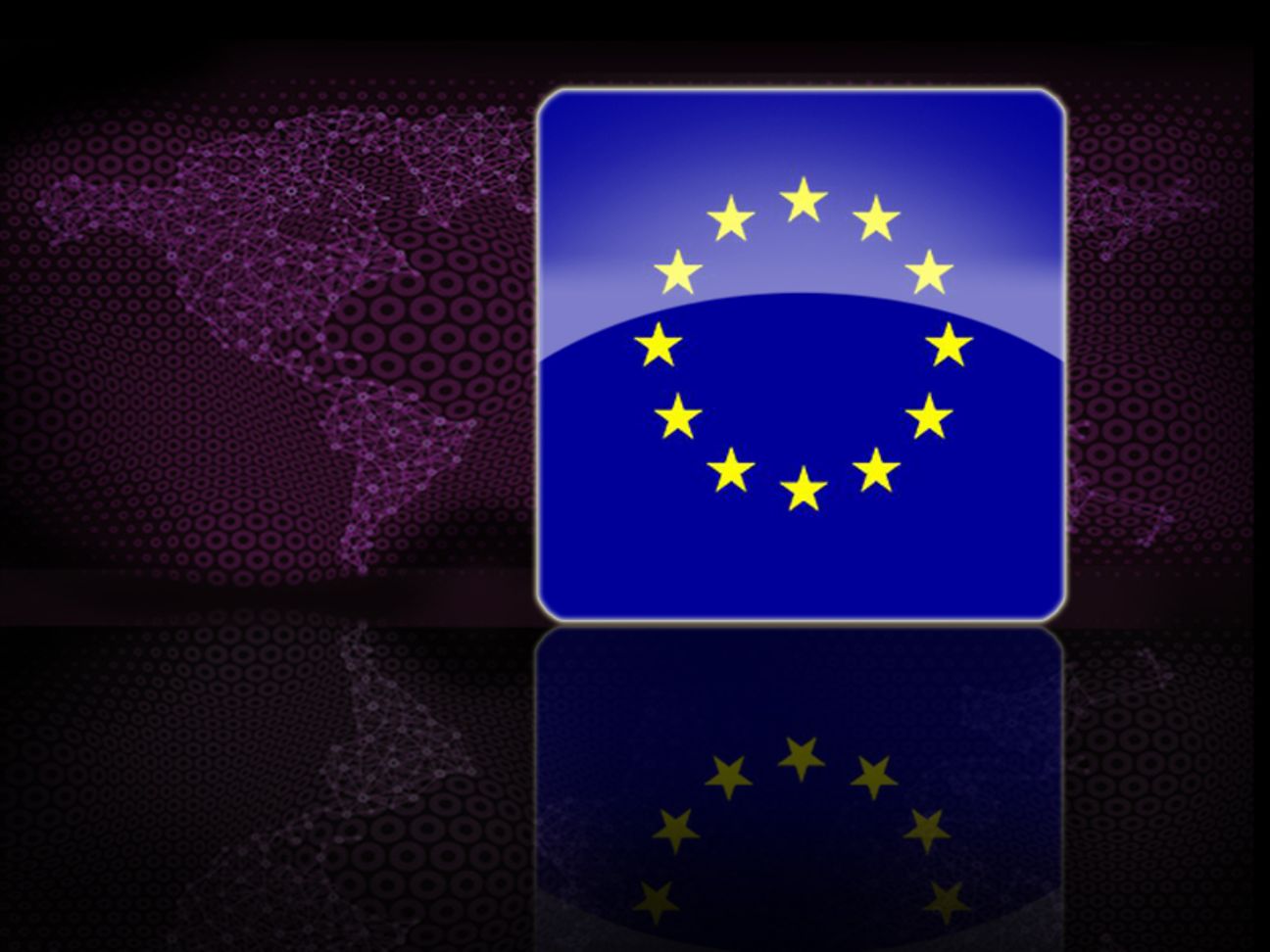 Europa-Flagge vor einer vernetzten Weltkarte
